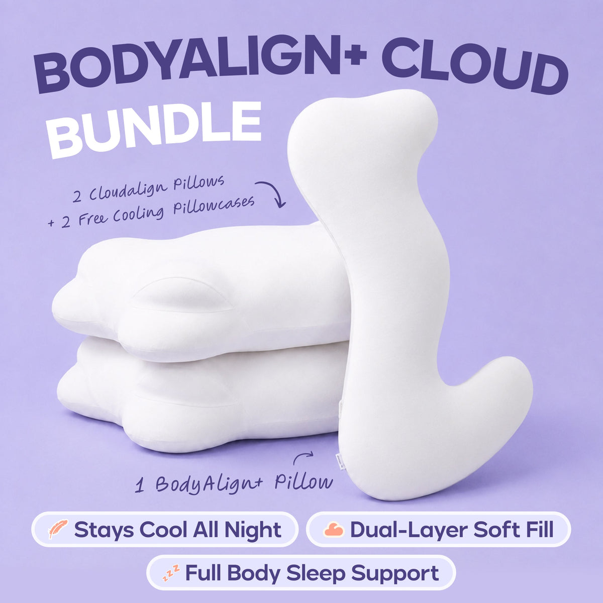 BodyAlign Plus+ Cooling Pillow + 2 CloudAlign Pillows